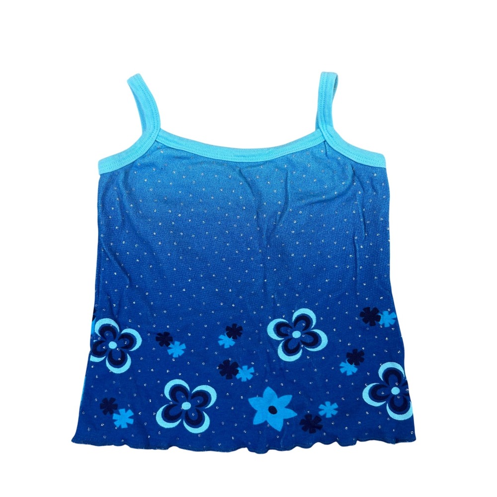 Arizona Jean Co Girls Blue Ombre Floral Glitter Tank Top Size Small 7/8
